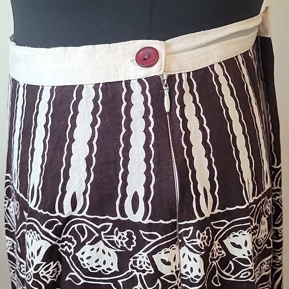 Vintage Jessica Taylor Rockabilly Peasant Skirt Brown White Boho Sz 28 - Picture 4 of 8